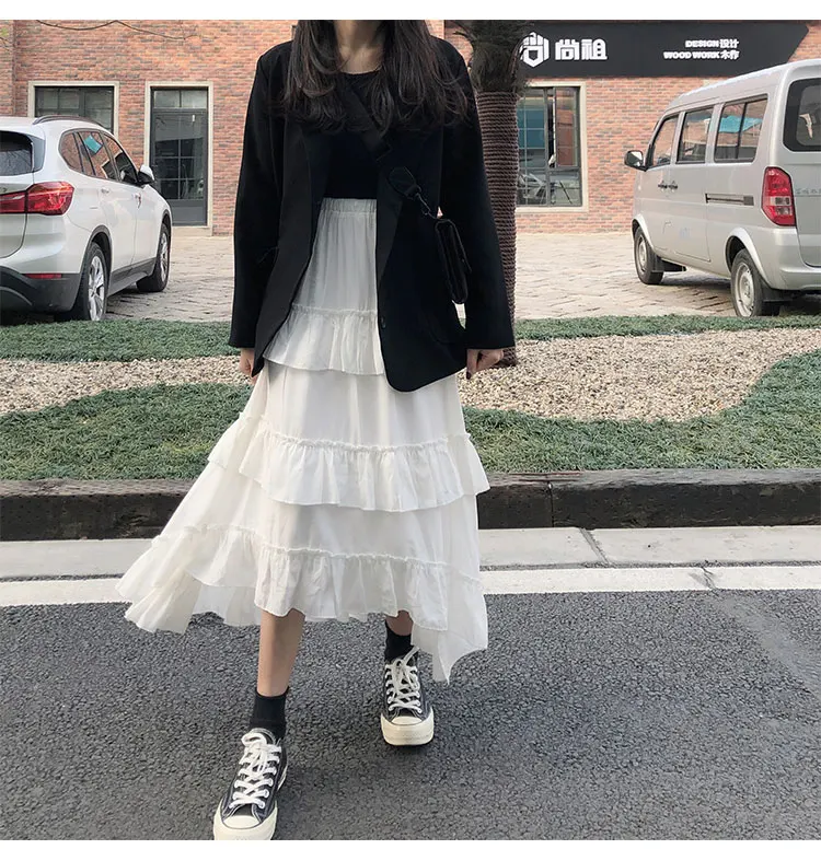 Midi Long Skirts Womens Maxi Skirt Goth Lolita Summer High Waisted Asymmetrical High Low Ruched Ruffle Skirts