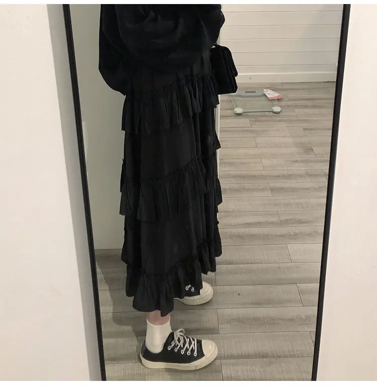 Midi Long Skirts Womens Maxi Skirt Goth Lolita Summer High Waisted Asymmetrical High Low Ruched Ruffle Skirts