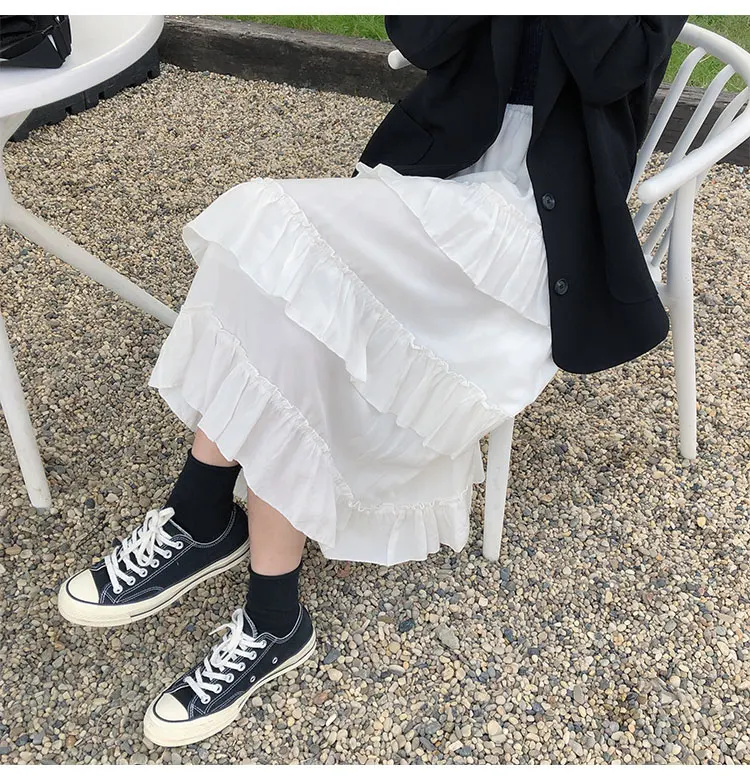Midi Long Skirts Womens Maxi Skirt Goth Lolita Summer High Waisted Asymmetrical High Low Ruched Ruffle Skirts
