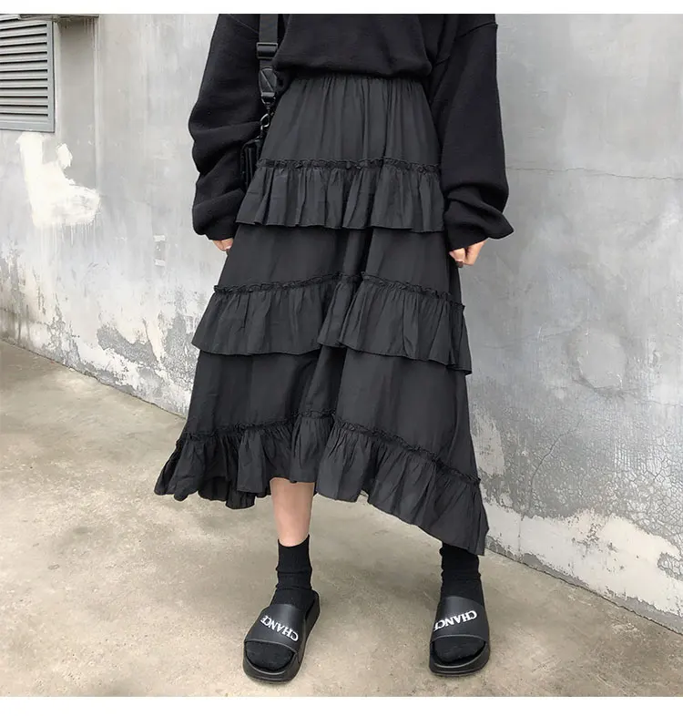 Midi Long Skirts Womens Maxi Skirt Goth Lolita Summer High Waisted Asymmetrical High Low Ruched Ruffle Skirts