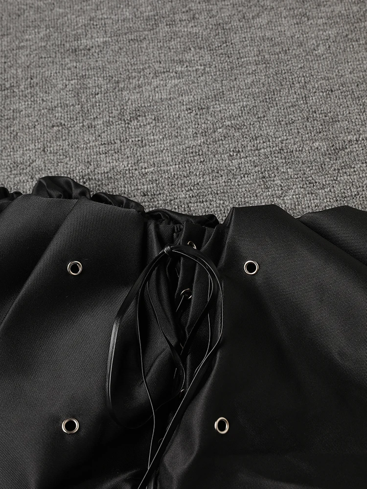 DEAT Fashion Chicken Eye Lace Up Skirt Women's Elastic High Waist Spicy Girl Fluffy Mini Skirts Summer New Tide