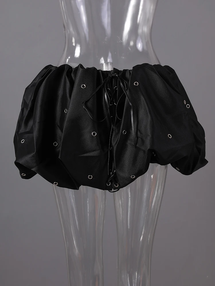 DEAT Fashion Chicken Eye Lace Up Skirt Women's Elastic High Waist Spicy Girl Fluffy Mini Skirts Summer New Tide