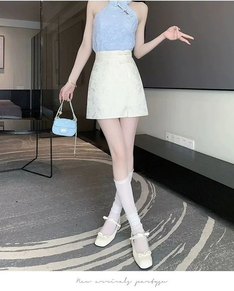 Elegant Pink White Mini Skirts for Women Fashion Bow Short Skirts Women's Summer Slim Skirts Pants Women Split High Waist Skirts