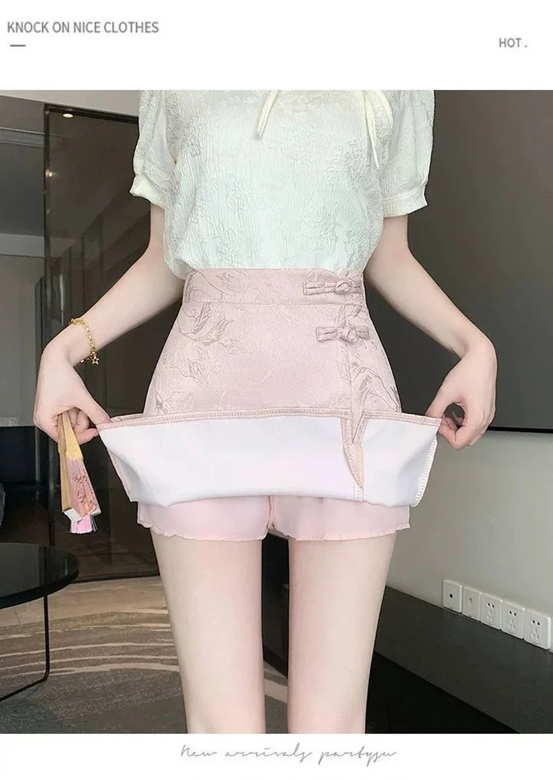 Elegant Pink White Mini Skirts for Women Fashion Bow Short Skirts Women's Summer Slim Skirts Pants Women Split High Waist Skirts