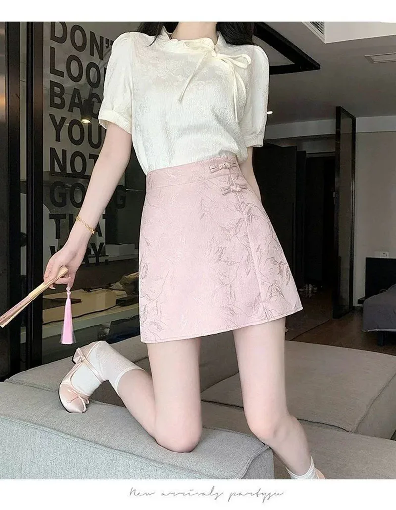 Elegant Pink White Mini Skirts for Women Fashion Bow Short Skirts Women's Summer Slim Skirts Pants Women Split High Waist Skirts