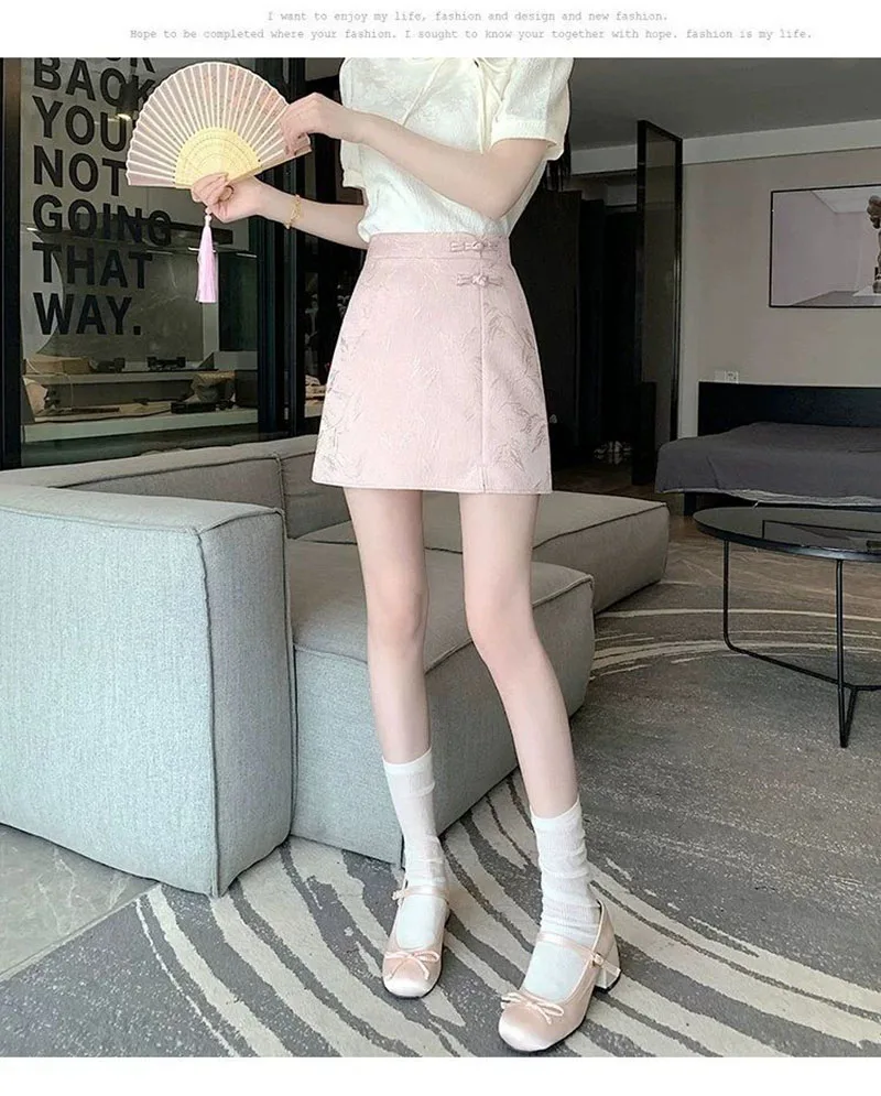 Elegant Pink White Mini Skirts for Women Fashion Bow Short Skirts Women's Summer Slim Skirts Pants Women Split High Waist Skirts