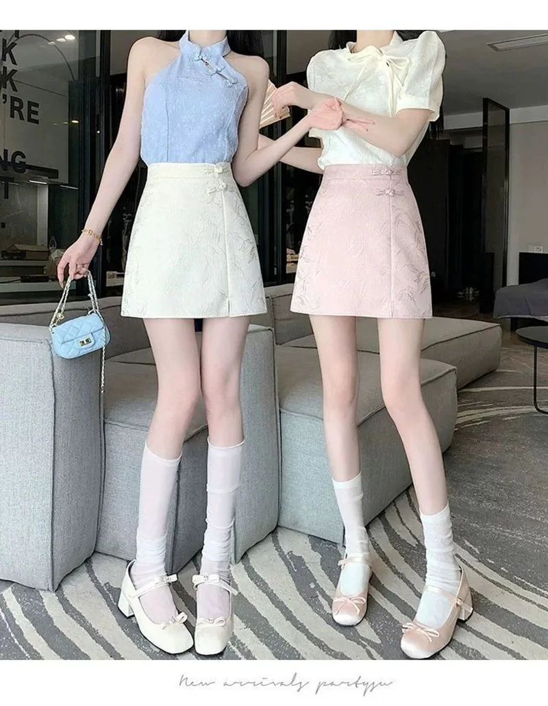 Elegant Pink White Mini Skirts for Women Fashion Bow Short Skirts Women's Summer Slim Skirts Pants Women Split High Waist Skirts