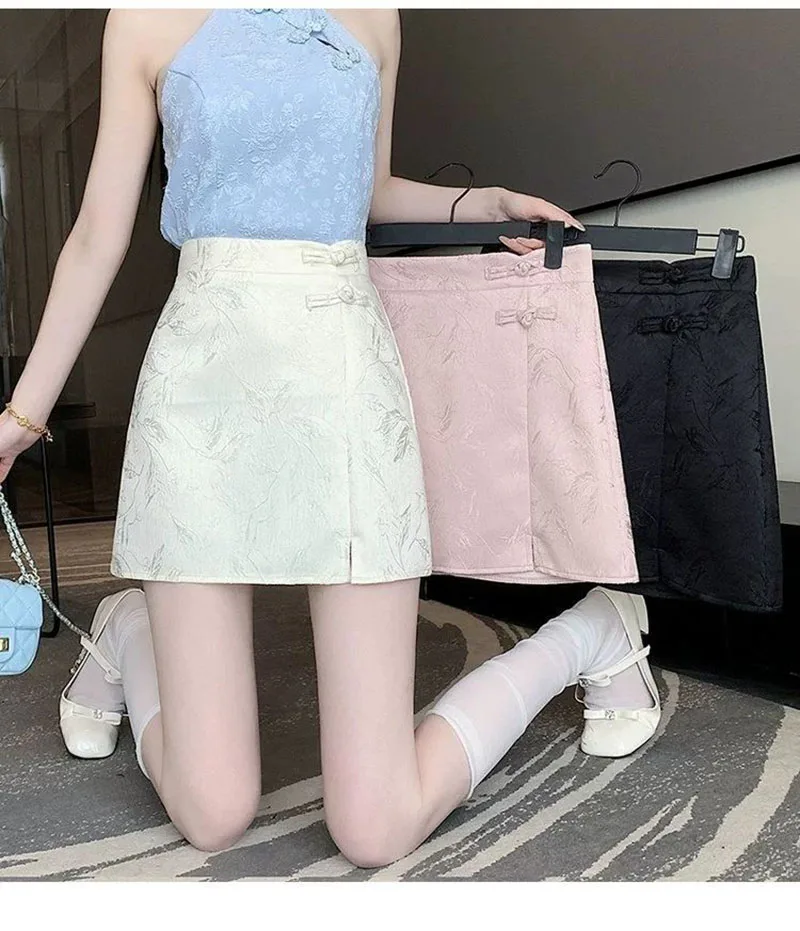 Elegant Pink White Mini Skirts for Women Fashion Bow Short Skirts Women's Summer Slim Skirts Pants Women Split High Waist Skirts