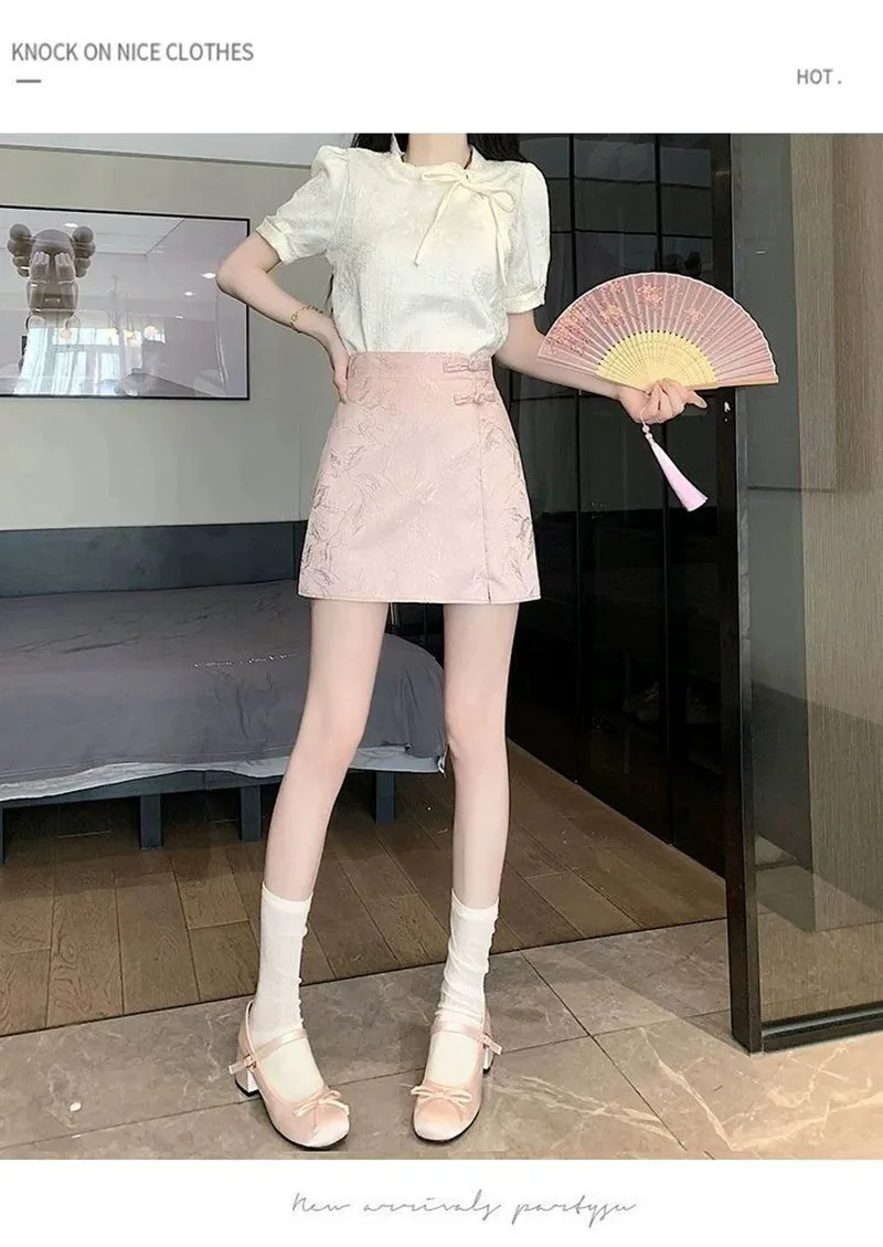 Elegant Pink White Mini Skirts for Women Fashion Bow Short Skirts Women's Summer Slim Skirts Pants Women Split High Waist Skirts