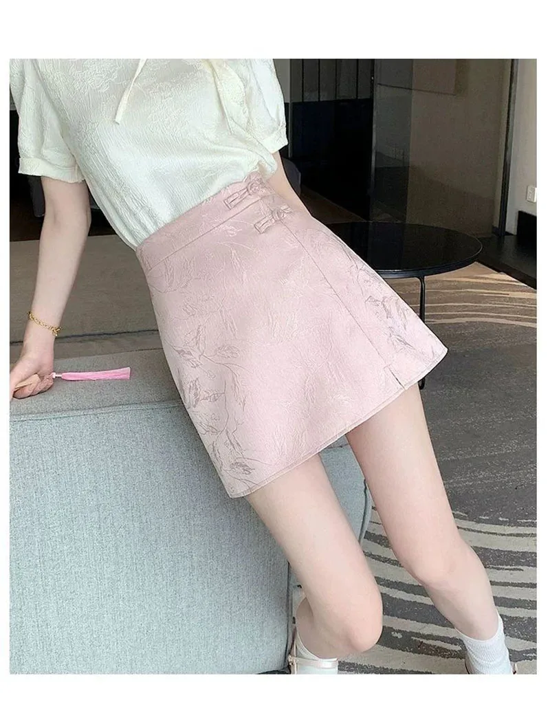 Elegant Pink White Mini Skirts for Women Fashion Bow Short Skirts Women's Summer Slim Skirts Pants Women Split High Waist Skirts