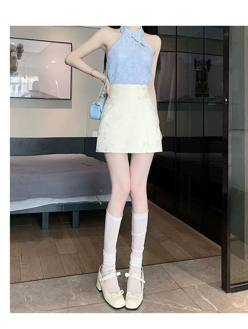 Elegant Pink White Mini Skirts for Women Fashion Bow Short Skirts Women's Summer Slim Skirts Pants Women Split High Waist Skirts