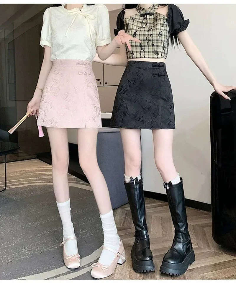 Elegant Pink White Mini Skirts for Women Fashion Bow Short Skirts Women's Summer Slim Skirts Pants Women Split High Waist Skirts