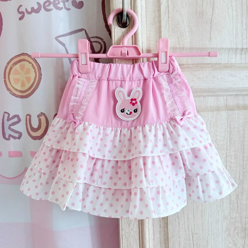 Japanese Jupe Summer Sweet Skirts for Women 2025 Faldas Mujer De Moda Rabbit Embroidery Cute Saia Chic Polka Dot Mini Skirt