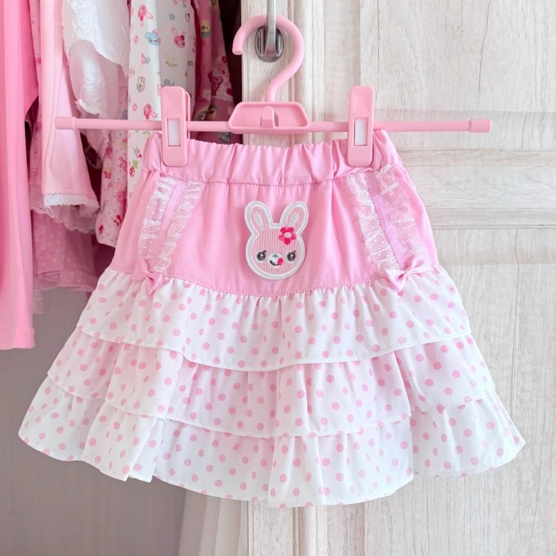 Japanese Jupe Summer Sweet Skirts for Women 2025 Faldas Mujer De Moda Rabbit Embroidery Cute Saia Chic Polka Dot Mini Skirt