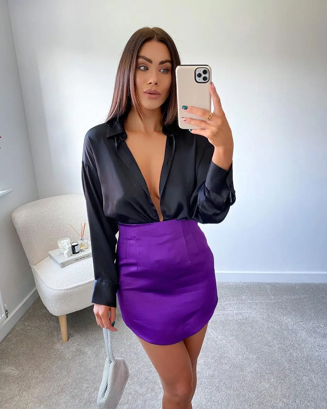 Willshela Women Fashion Purple Satin Mini Skirt High-waist Side Zipper Chic Lady Woman INS style Soft Short skirts