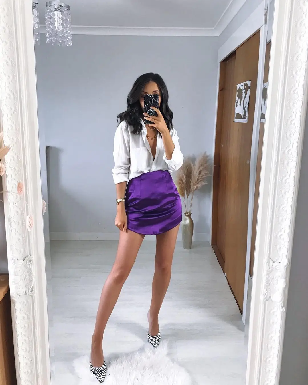 Willshela Women Fashion Purple Satin Mini Skirt High-waist Side Zipper Chic Lady Woman INS style Soft Short skirts