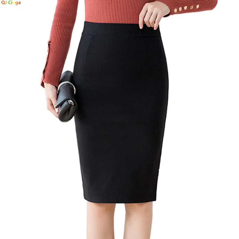 Lightweight, Stretchy Black Pencil Skirt for Women; Office-appropriate Skirts; Asian Sizes S–3XL.