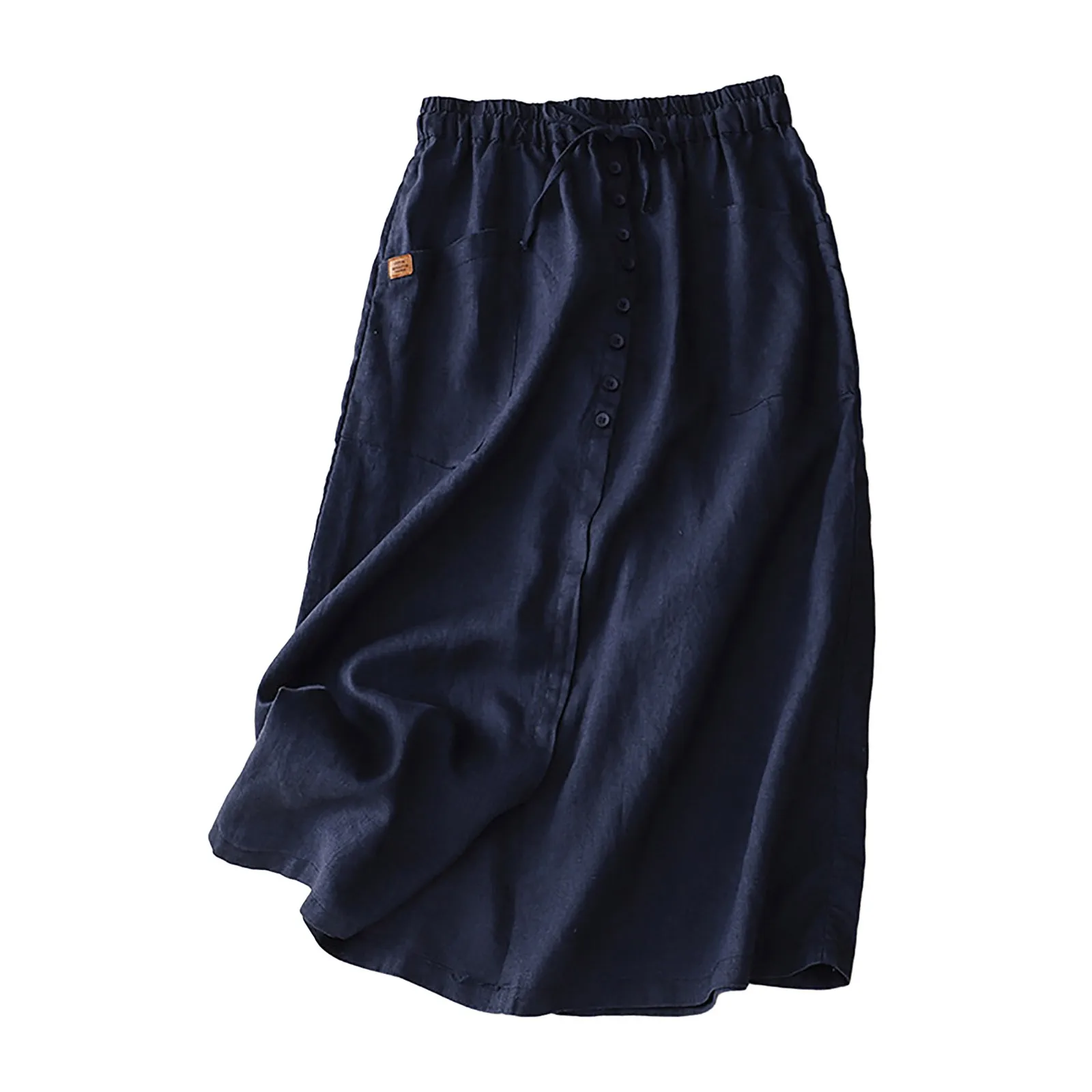 Korean Fashion Women Linen Skirts Button Split Skirt Solid High Waist A Line Skirt Mid Length Casual Skirts For Beach Holiday
