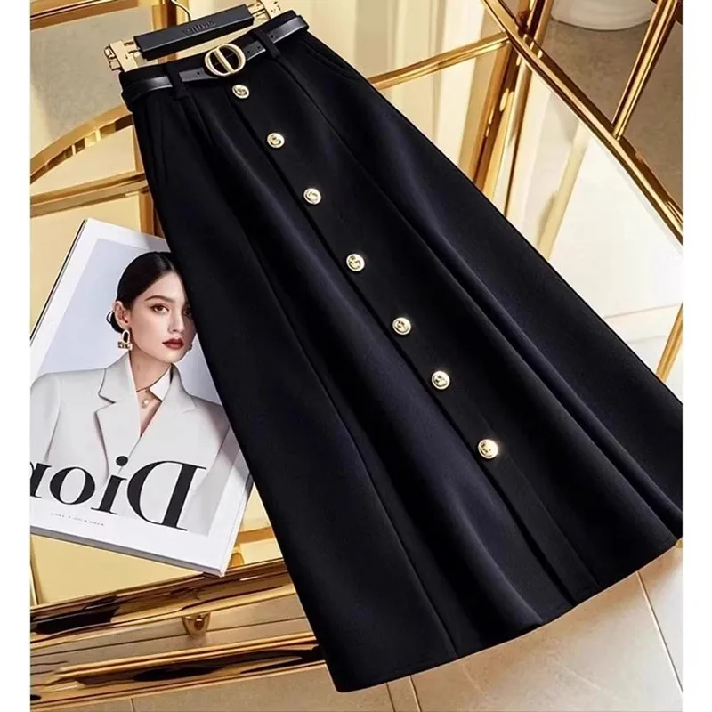 2026 Female High Waist Maxi Skirt Advanced Feeling Women A-word Long Skirts Spring Autumn Ladies Fashion Solid Color Maxi Skirt