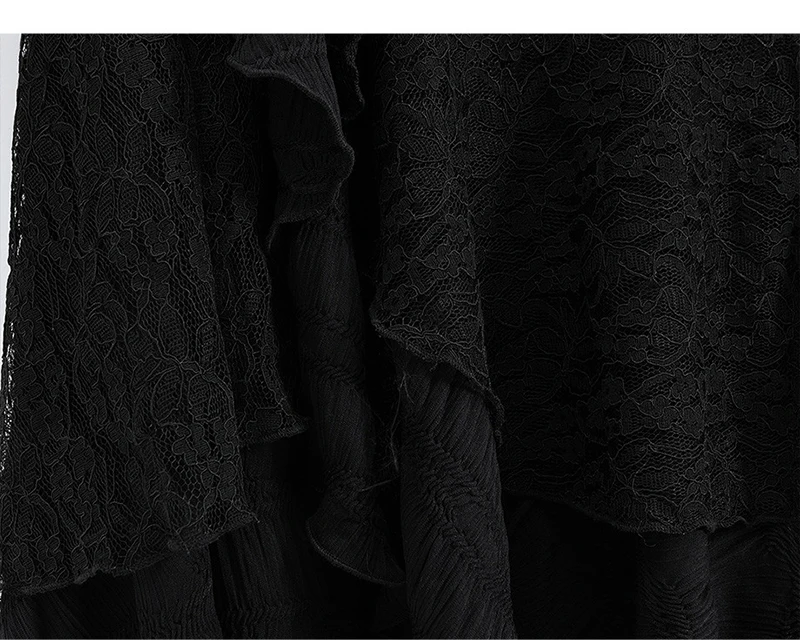Y2K Black Long Skirt Women Harajuku Gothic Lace Asymmetrical Maxi Skirts Summer Korean Ruffles Patchwork Bandage Design Faldas