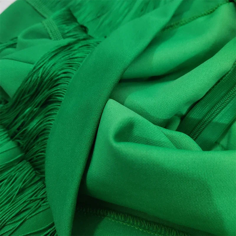 Green Patchwork Tassel Women Skirt High Waisted Bodycon Midi Robes Plus Size Elastic Skirts Africa Ladies Slim Skirts