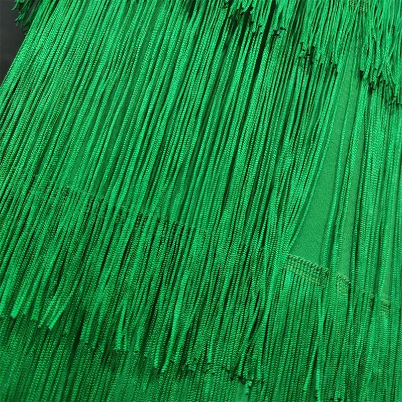 Green Patchwork Tassel Women Skirt High Waisted Bodycon Midi Robes Plus Size Elastic Skirts Africa Ladies Slim Skirts