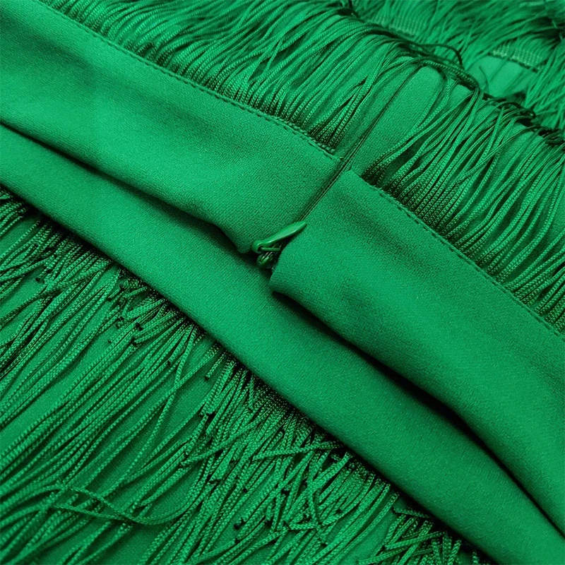 Green Patchwork Tassel Women Skirt High Waisted Bodycon Midi Robes Plus Size Elastic Skirts Africa Ladies Slim Skirts