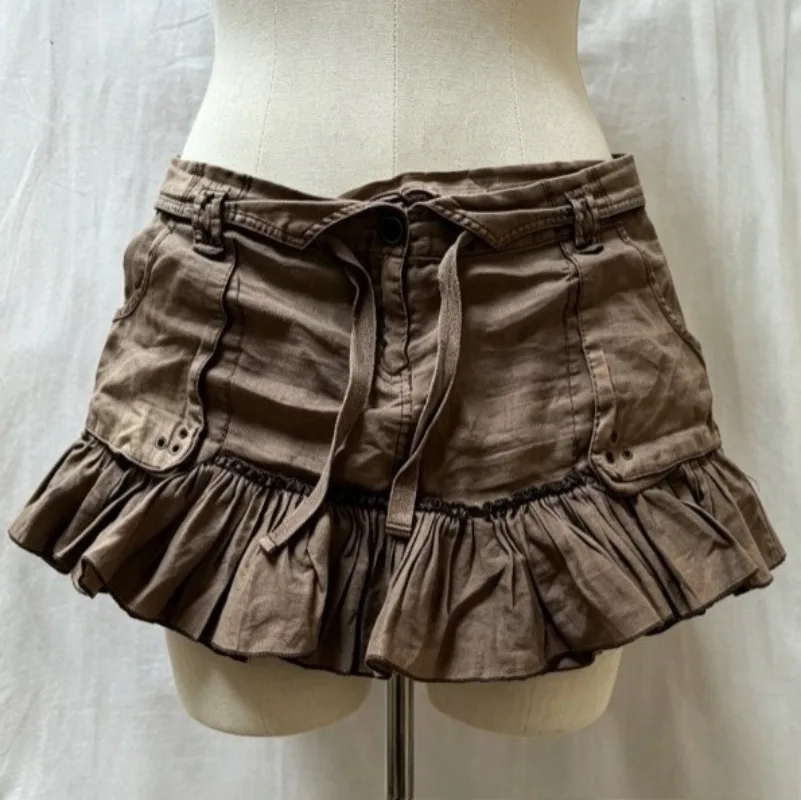 Y2k Euramerican Vintage Turn Down Lace Up Fashion Skirt Harajuku Gothic High Street Ruffle Edge Jupe Spice Girl Punk Skirts