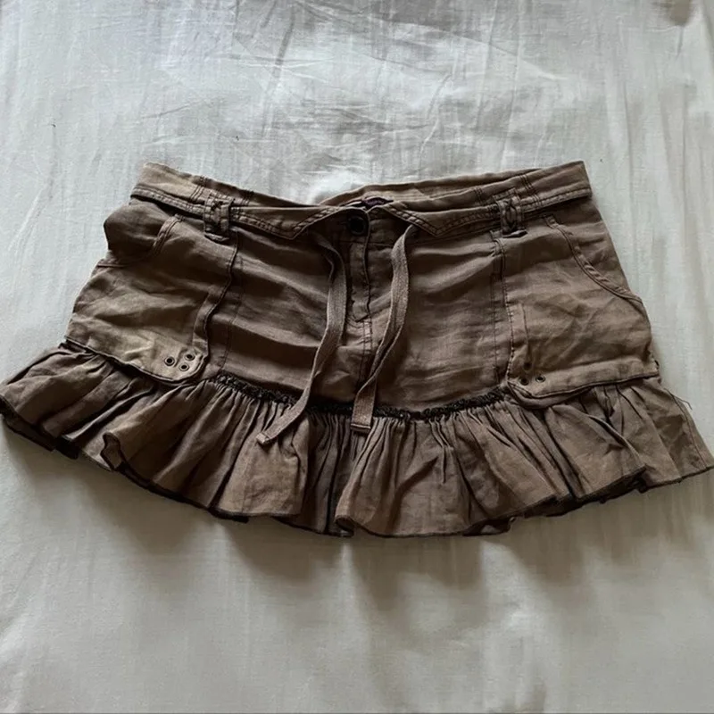 Y2k Euramerican Vintage Turn Down Lace Up Fashion Skirt Harajuku Gothic High Street Ruffle Edge Jupe Spice Girl Punk Skirts
