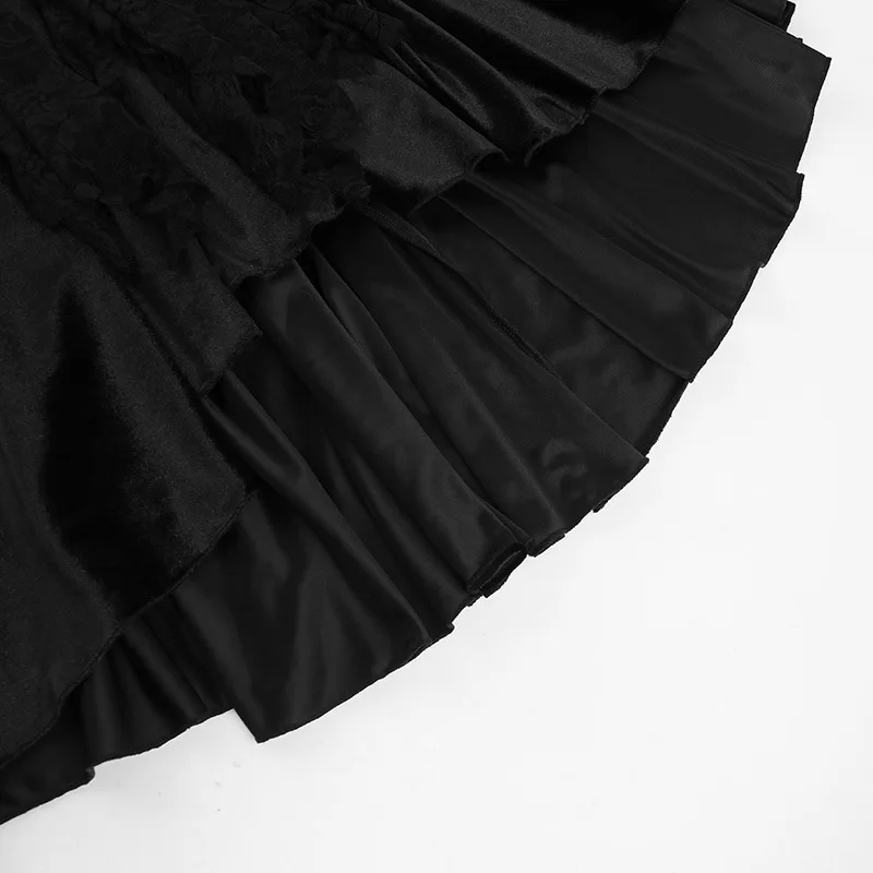 SALIENCY Ghost Girl Black Vintage Gothic Velvet Fishtail Skirt Dark Asymmetrical Skirt Fall Winter Long Dress