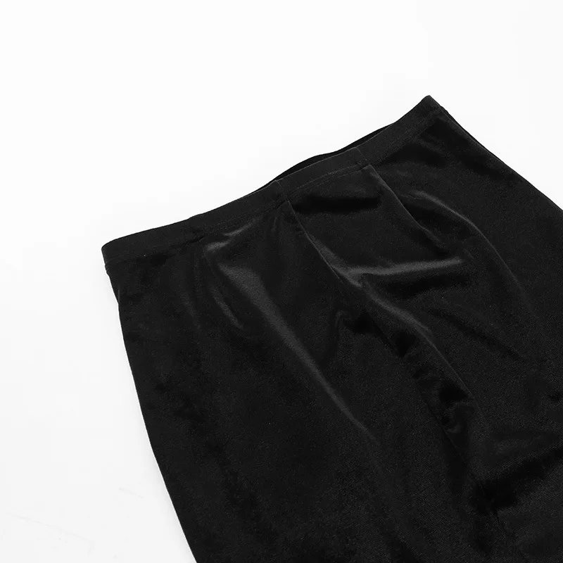 SALIENCY Ghost Girl Black Vintage Gothic Velvet Fishtail Skirt Dark Asymmetrical Skirt Fall Winter Long Dress
