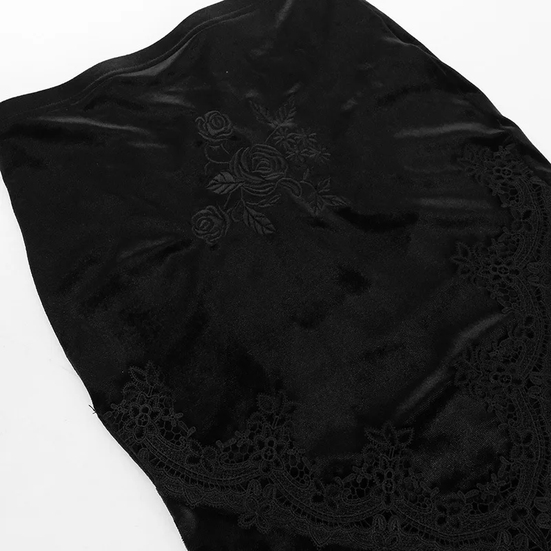 SALIENCY Ghost Girl Black Vintage Gothic Velvet Fishtail Skirt Dark Asymmetrical Skirt Fall Winter Long Dress