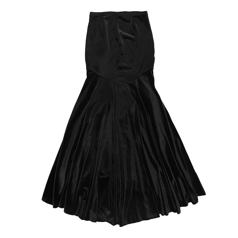 SALIENCY Ghost Girl Black Vintage Gothic Velvet Fishtail Skirt Dark Asymmetrical Skirt Fall Winter Long Dress