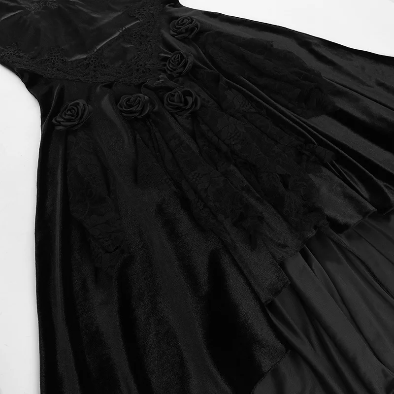 SALIENCY Ghost Girl Black Vintage Gothic Velvet Fishtail Skirt Dark Asymmetrical Skirt Fall Winter Long Dress