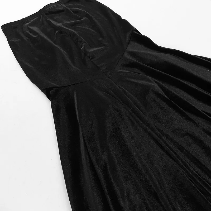 SALIENCY Ghost Girl Black Vintage Gothic Velvet Fishtail Skirt Dark Asymmetrical Skirt Fall Winter Long Dress