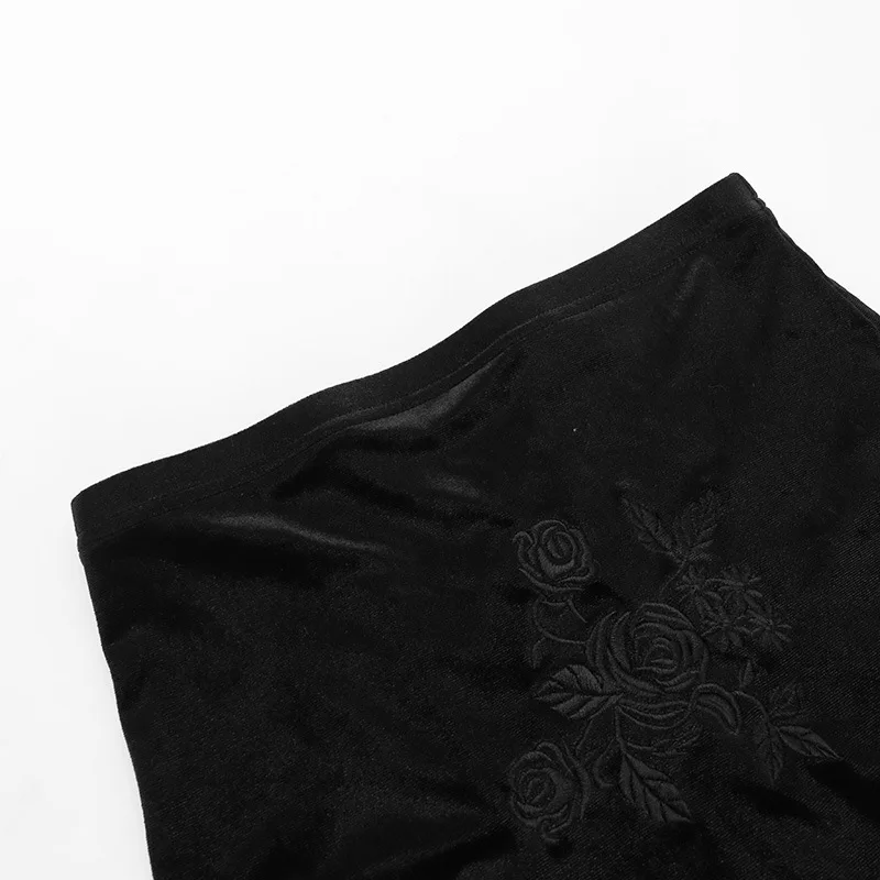 SALIENCY Ghost Girl Black Vintage Gothic Velvet Fishtail Skirt Dark Asymmetrical Skirt Fall Winter Long Dress