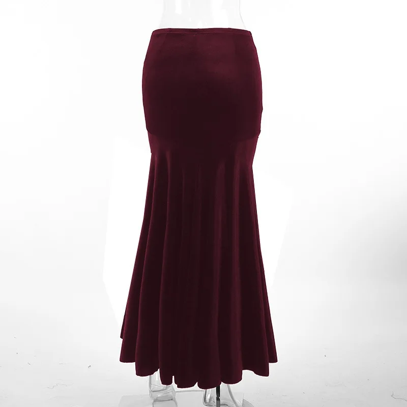 SALIENCY Ghost Girl Black Vintage Gothic Velvet Fishtail Skirt Dark Asymmetrical Skirt Fall Winter Long Dress