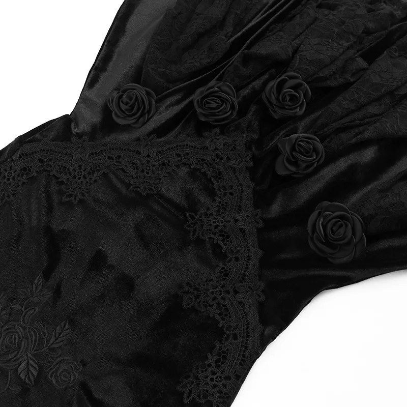 SALIENCY Ghost Girl Black Vintage Gothic Velvet Fishtail Skirt Dark Asymmetrical Skirt Fall Winter Long Dress