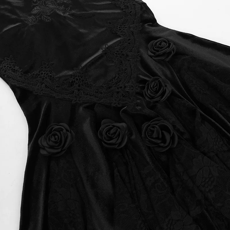 SALIENCY Ghost Girl Black Vintage Gothic Velvet Fishtail Skirt Dark Asymmetrical Skirt Fall Winter Long Dress