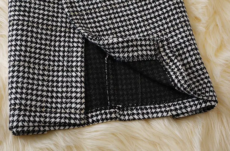 2024 Women's Autumn Winter New Irregular Woolen Skirt High Waist Package Hip Skirt Ladies Houndstooth Plaid Long Skirts B437