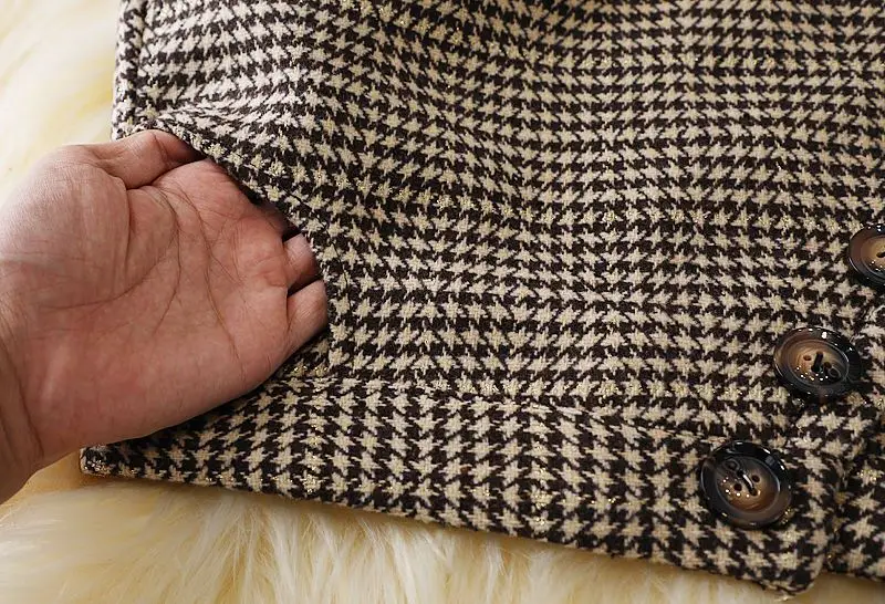 2024 Women's Autumn Winter New Irregular Woolen Skirt High Waist Package Hip Skirt Ladies Houndstooth Plaid Long Skirts B437