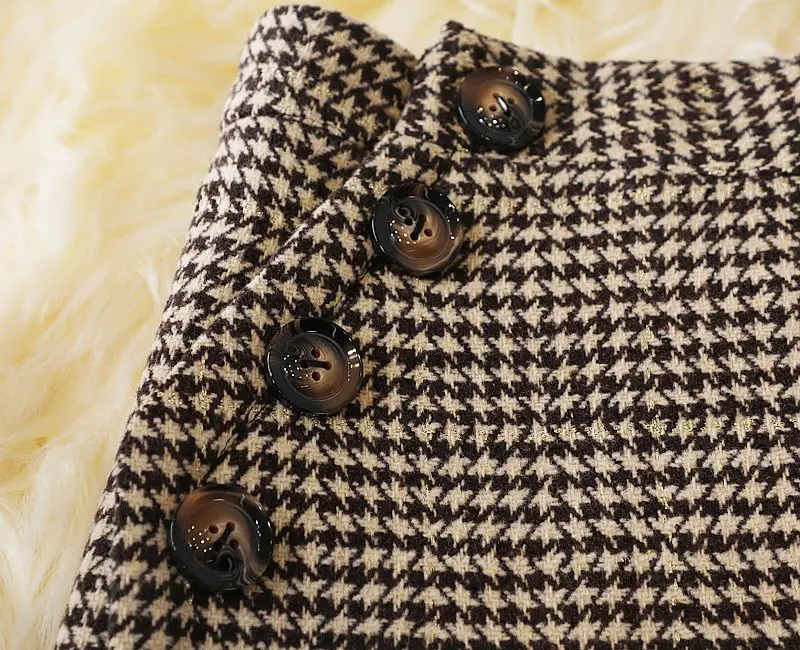 2024 Women's Autumn Winter New Irregular Woolen Skirt High Waist Package Hip Skirt Ladies Houndstooth Plaid Long Skirts B437