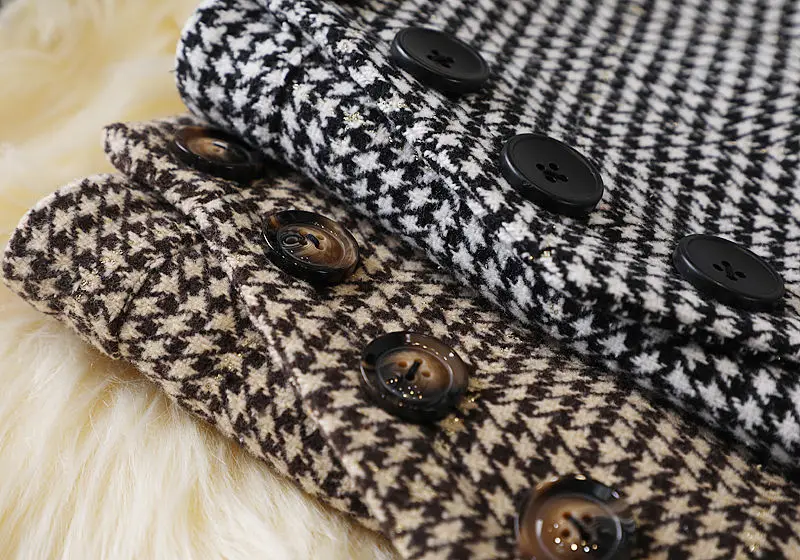 2024 Women's Autumn Winter New Irregular Woolen Skirt High Waist Package Hip Skirt Ladies Houndstooth Plaid Long Skirts B437
