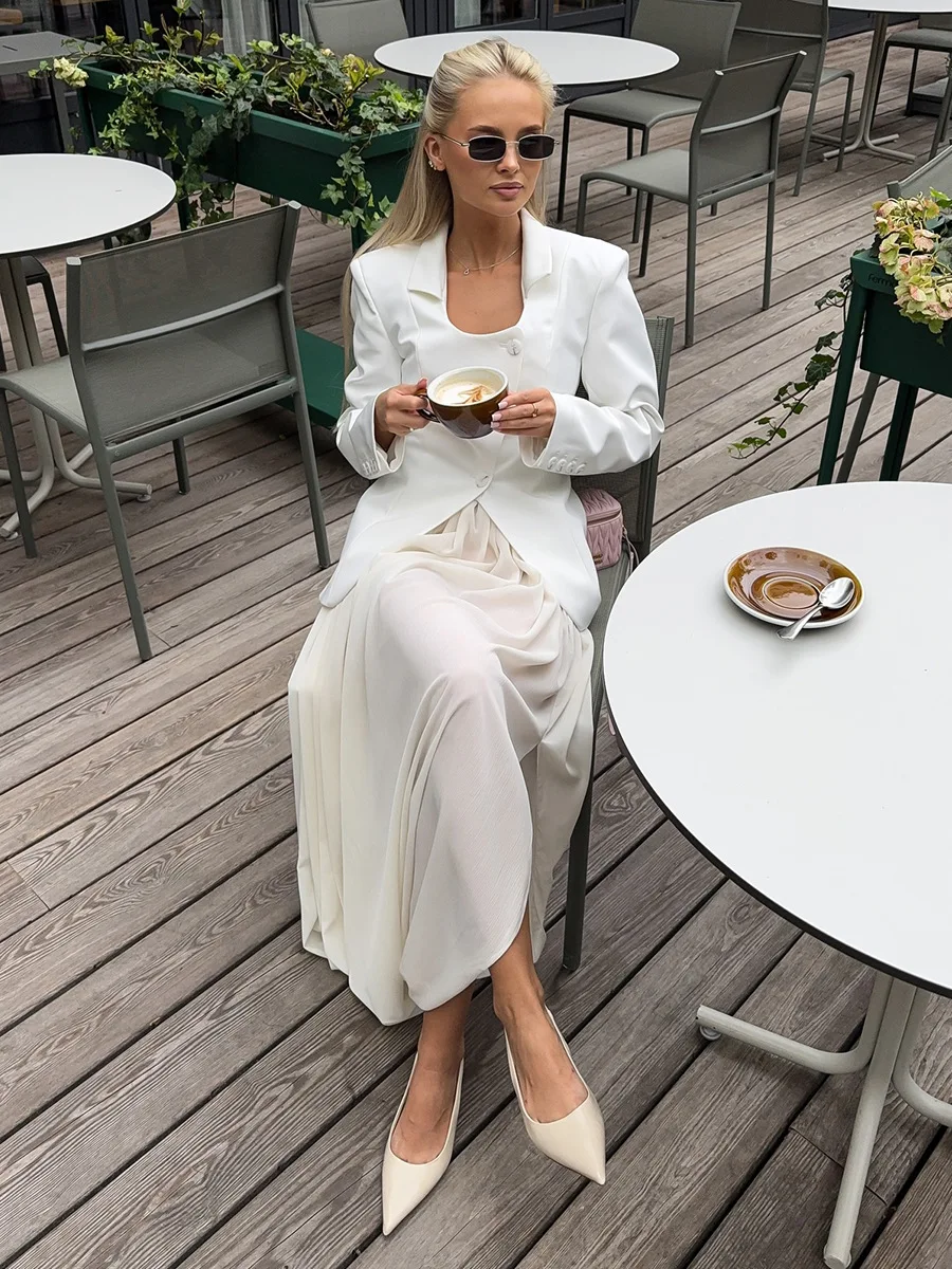 Typhaland Pleated Draped Slit Long Skirt For Women Casual Loose High Waist 2026 Summer New Female Skirts Solid Commuting Clothes