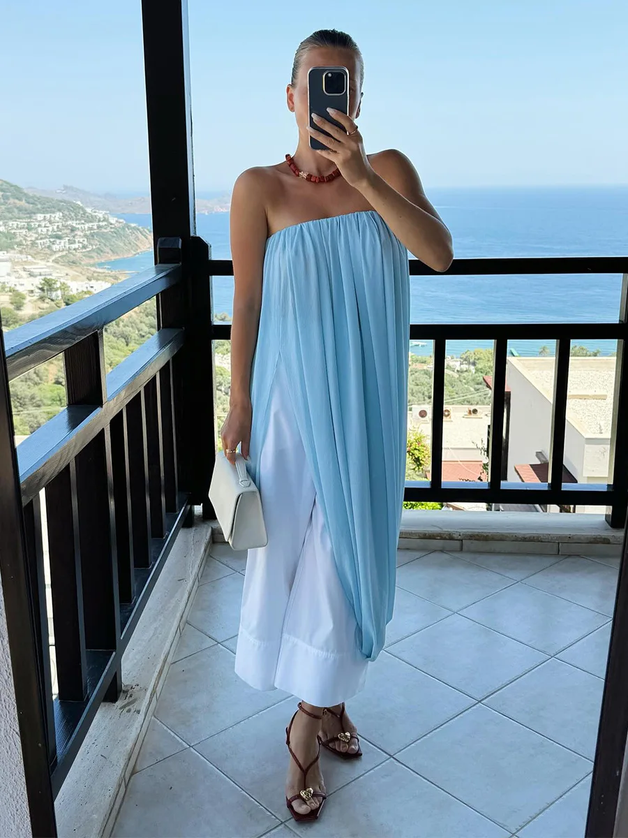 Typhaland Pleated Draped Slit Long Skirt For Women Casual Loose High Waist 2026 Summer New Female Skirts Solid Commuting Clothes