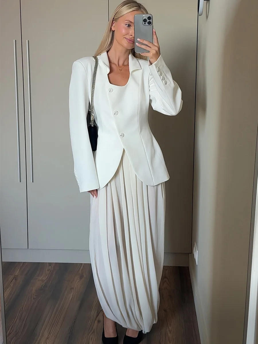 Typhaland Pleated Draped Slit Long Skirt For Women Casual Loose High Waist 2026 Summer New Female Skirts Solid Commuting Clothes