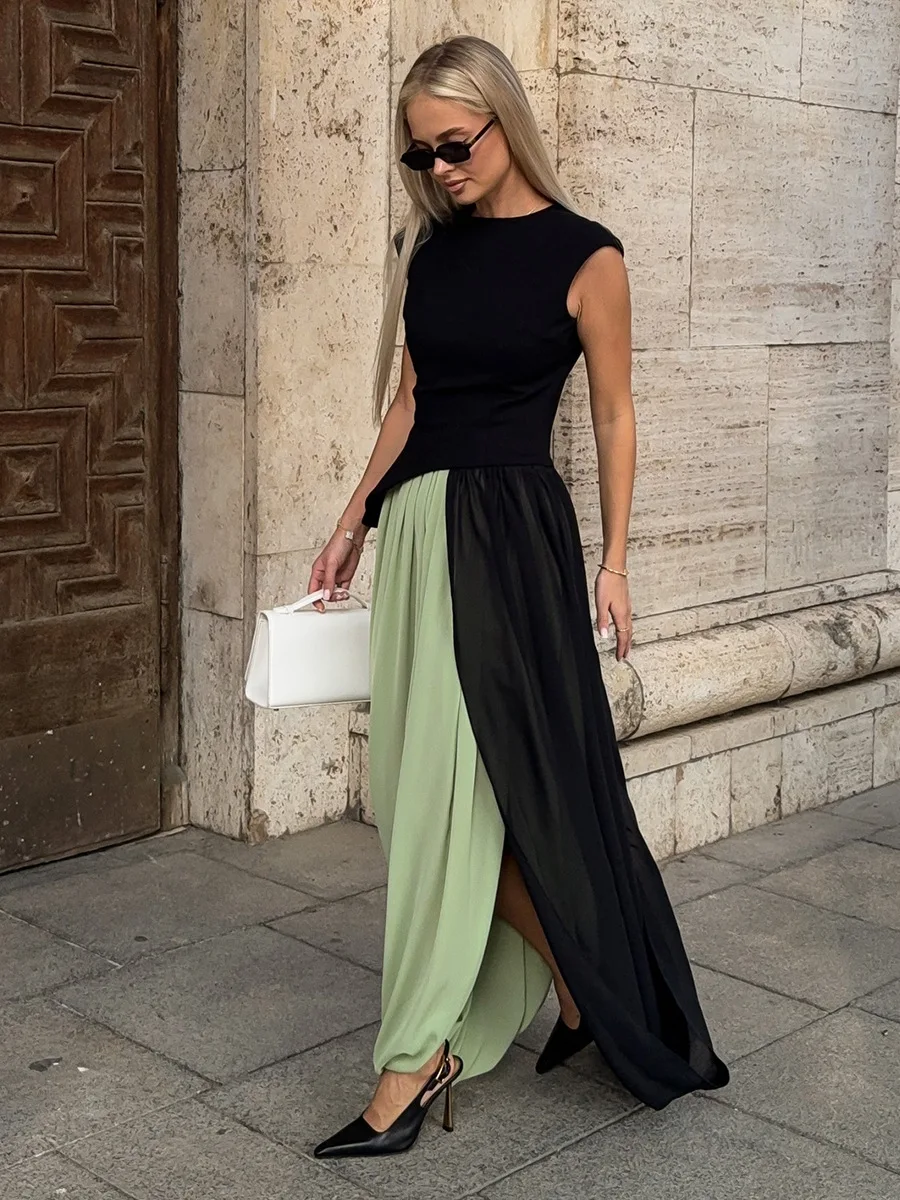 Typhaland Pleated Draped Slit Long Skirt For Women Casual Loose High Waist 2026 Summer New Female Skirts Solid Commuting Clothes