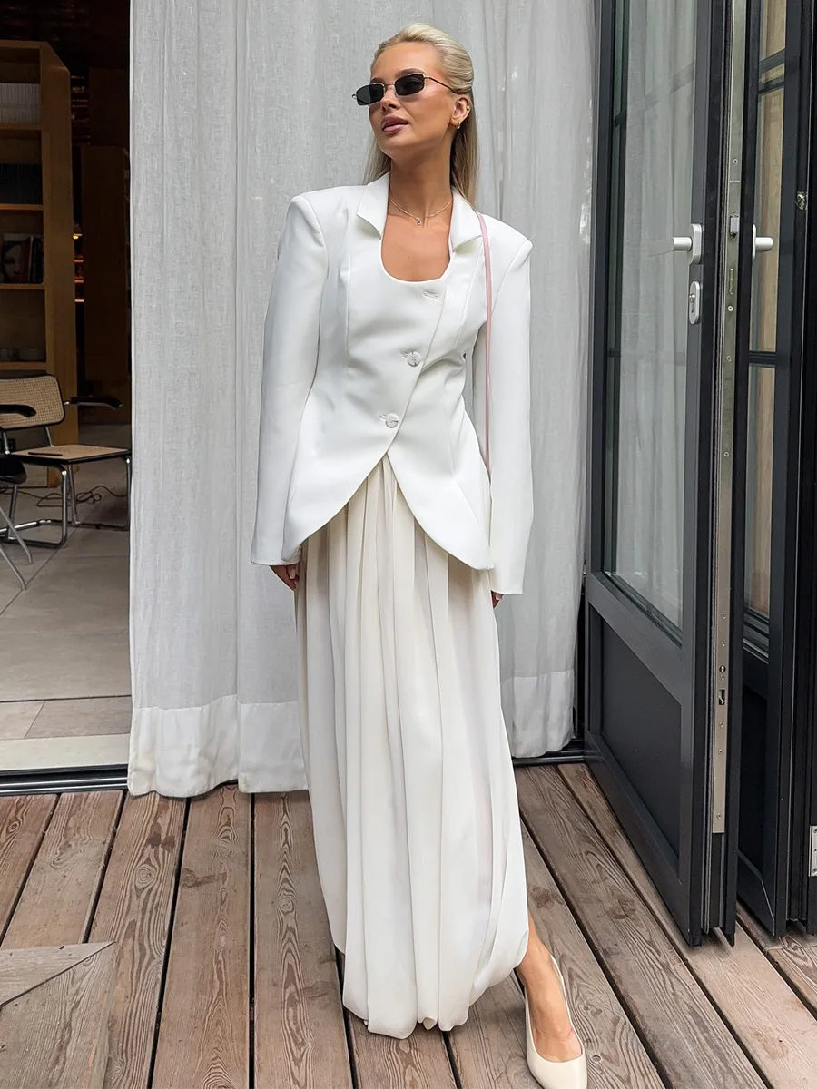 Typhaland Pleated Draped Slit Long Skirt For Women Casual Loose High Waist 2026 Summer New Female Skirts Solid Commuting Clothes