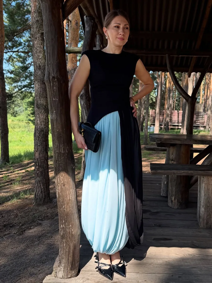 Typhaland Pleated Draped Slit Long Skirt For Women Casual Loose High Waist 2026 Summer New Female Skirts Solid Commuting Clothes