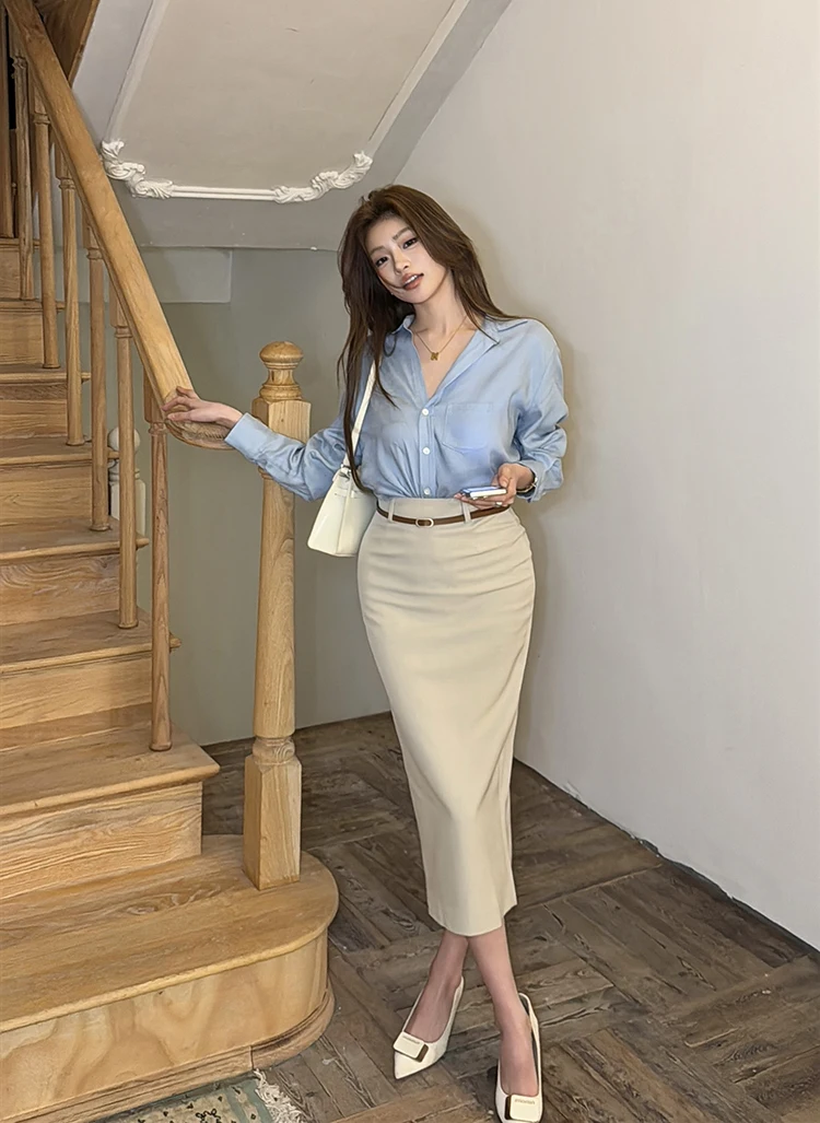 Women Sexy Elegant High Waist Summer Fashion Simple Work Sheath Pencil Maxi Skirts Solid Bodycon Long Skirt